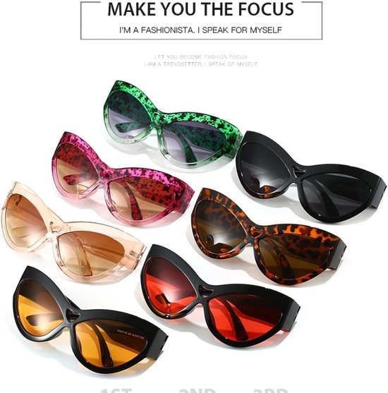Grote Cat Eye Zonnebril - Dames Heren Bril - Buiten Reizen Strand - Vintage Design Montuur - Lensbreedte 64 mm — afbeelding 2