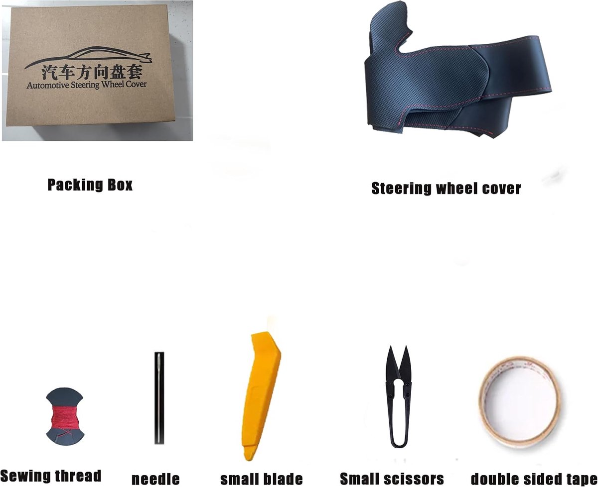 Stuurwielhoes zwart handgenaaid - ultra-fijn leder - ademend en slipvast - voor Toyota Tacoma/Tundra/4Runner/Sequoia - ShopVlot