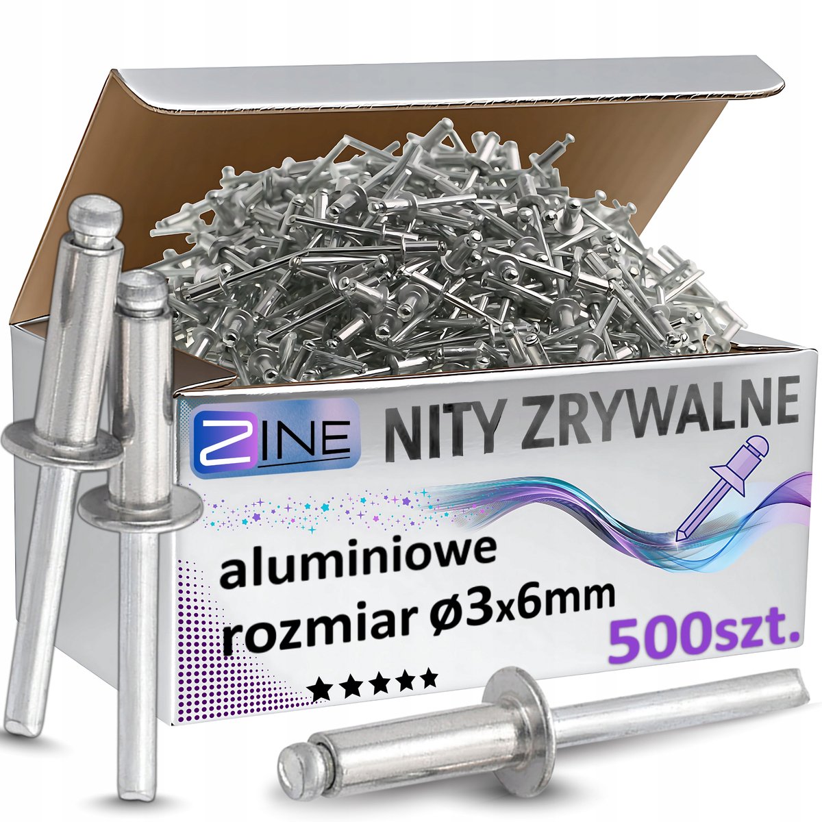 500x Aluminium Blindklinknagels 3x6mm Roestbestendig ZINE