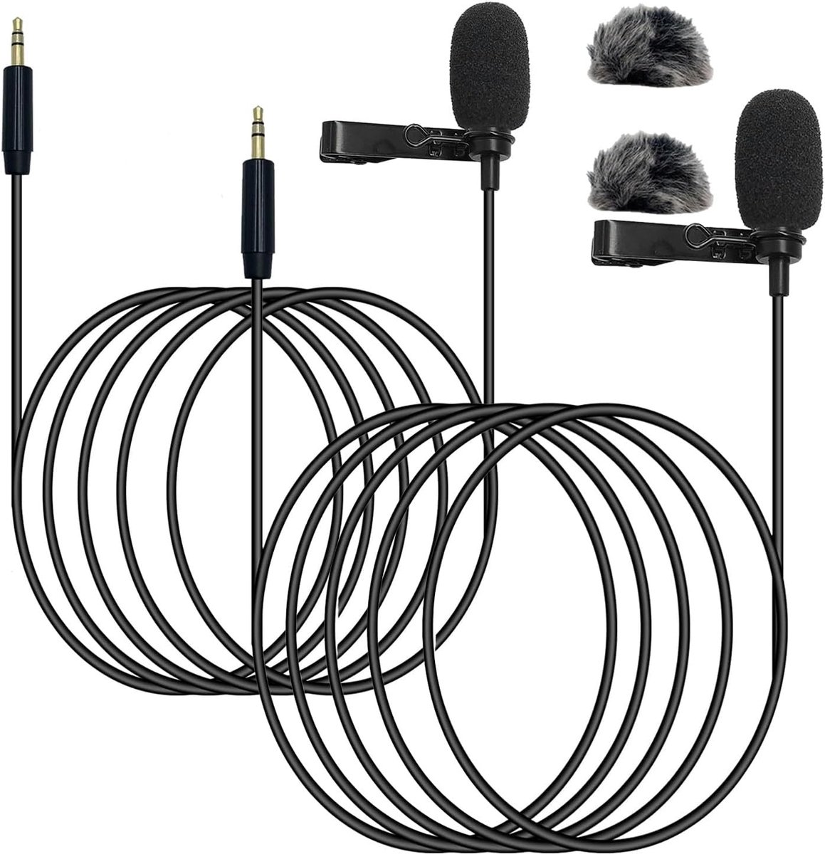 2-pack lavalier dasspeldmicrofoon, omnidirectionele condensatormicrofoon bedrade clip-on lav microfoon voor DJI Mic 2, voor Rode Wireless GO 2 / II zenders (2-pack rechte 3,5 mm TRS-stekker voor