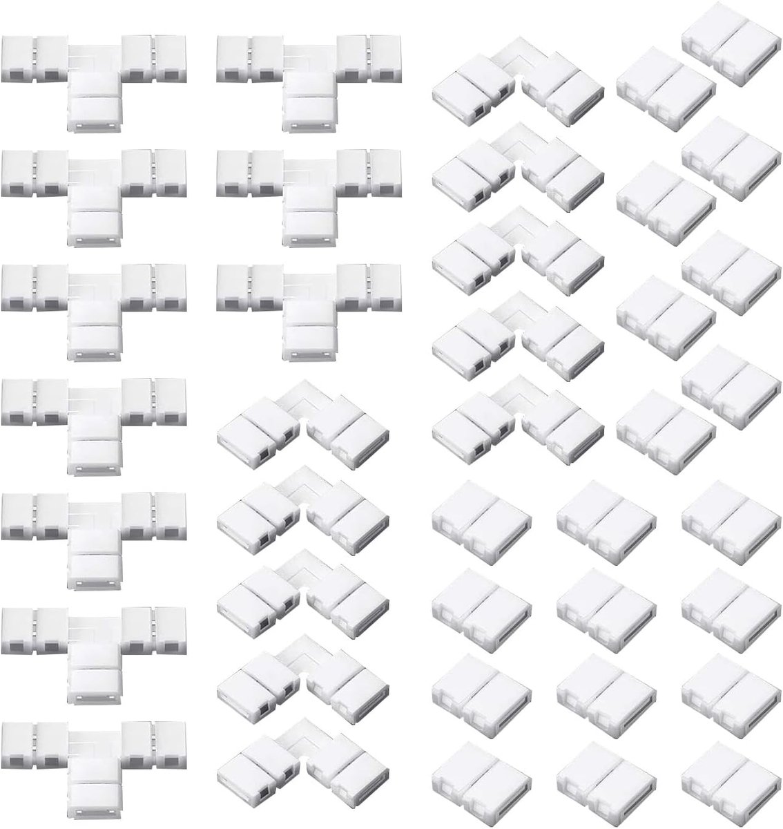 40 stuks ledstripverbinders, 2-polige connectoren met clipbevestiging, 8 mm soldeervrije led-hoekverbinders, L-vormige/T-vormige hoekverbinder voor led, 8 mm brede SMD 5050 ledstrips