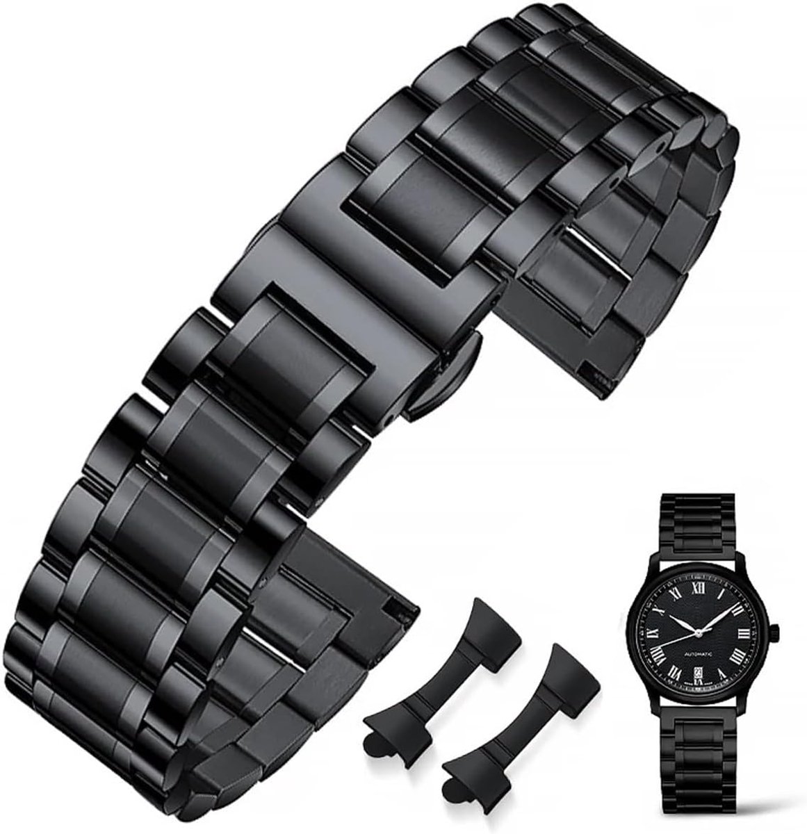 Armband Horlogeband Gemaakt Van Roestvrij Staal 16 18 19 20 21 22 24mm Roestvrij Stalen Horlogeband Dubbele Gesp Zwart of ZZilver Goud