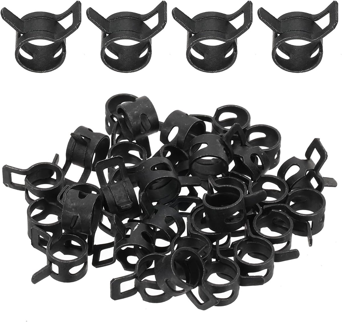 Veerband slangklemmen, 32 stuks voor 7,6-8,3 mm OD 0,3 "(7 mm) ID mangaanstaal veerclip pijp voor brandstofleiding siliconen vacuüm luchtslang buis waterpijp, zwart