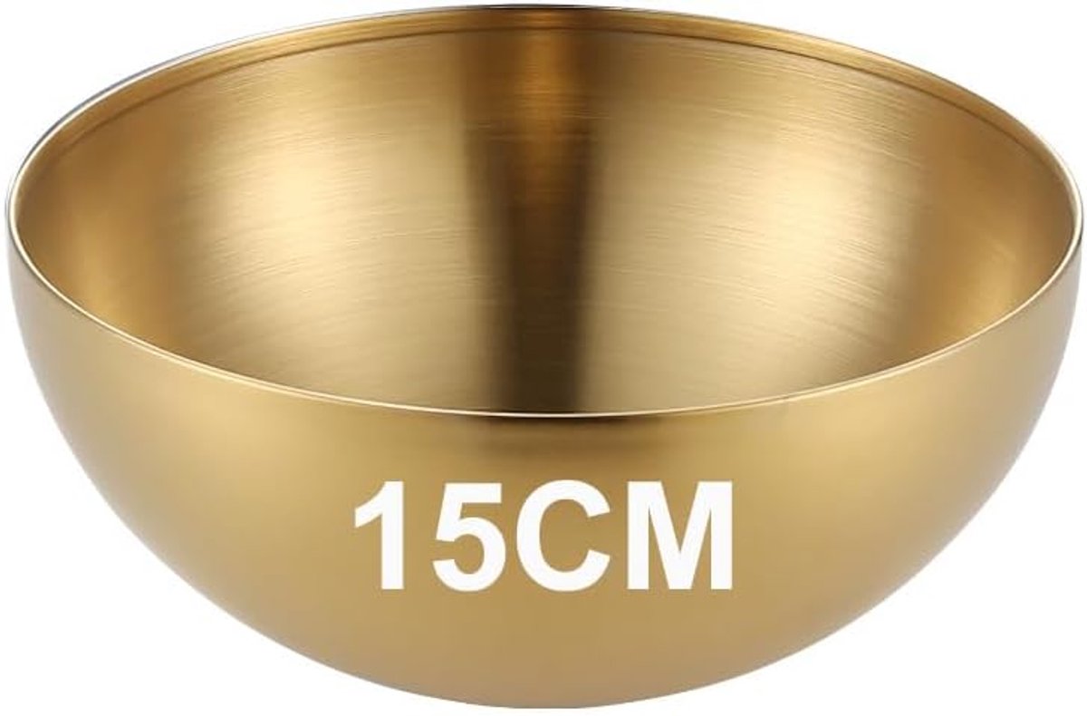1 stuk grote gouden Koreaanse stijl rijstkom, Koreaanse roestvrijstalen kom, slakom mengkom roestvrij staal, capaciteit voor salades, noedels, soepen, rijst, fruit (15 cm)