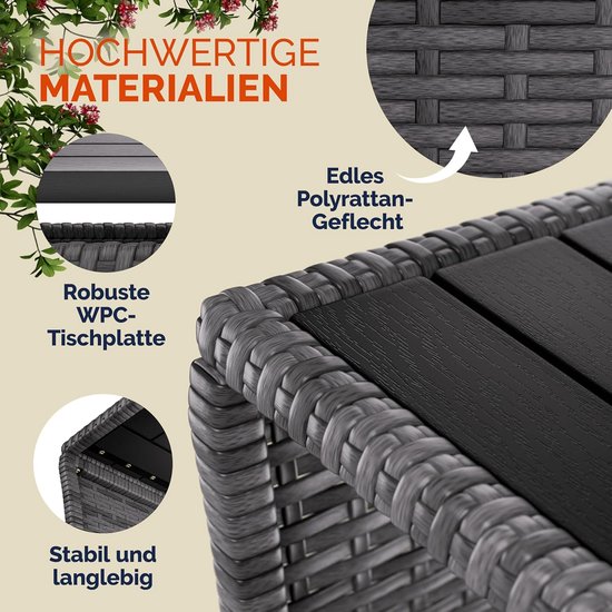 Polyrattan Bijzettafel WPC Tafelblad 45x45x40cm In hoogte verstelbaar Weerbestendige Tuin Terras Balkon Grijs — afbeelding 5