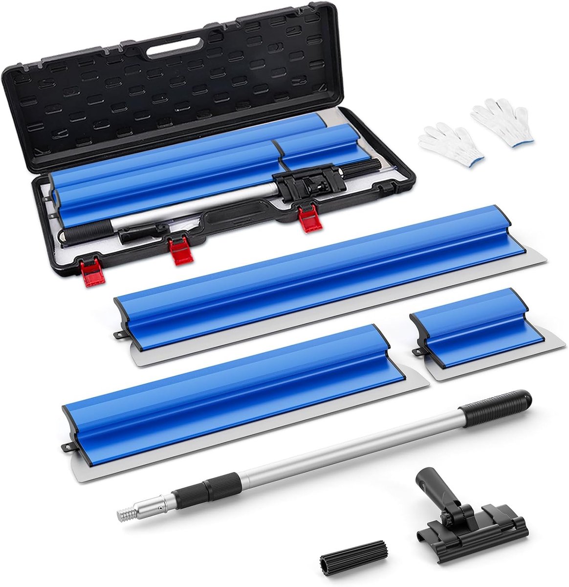 Set 25 cm, 60 cm en 80 cm, verlenggreep van 76 cm tot 160 cm, bouwmes van roestvrij staal (blauwe set)