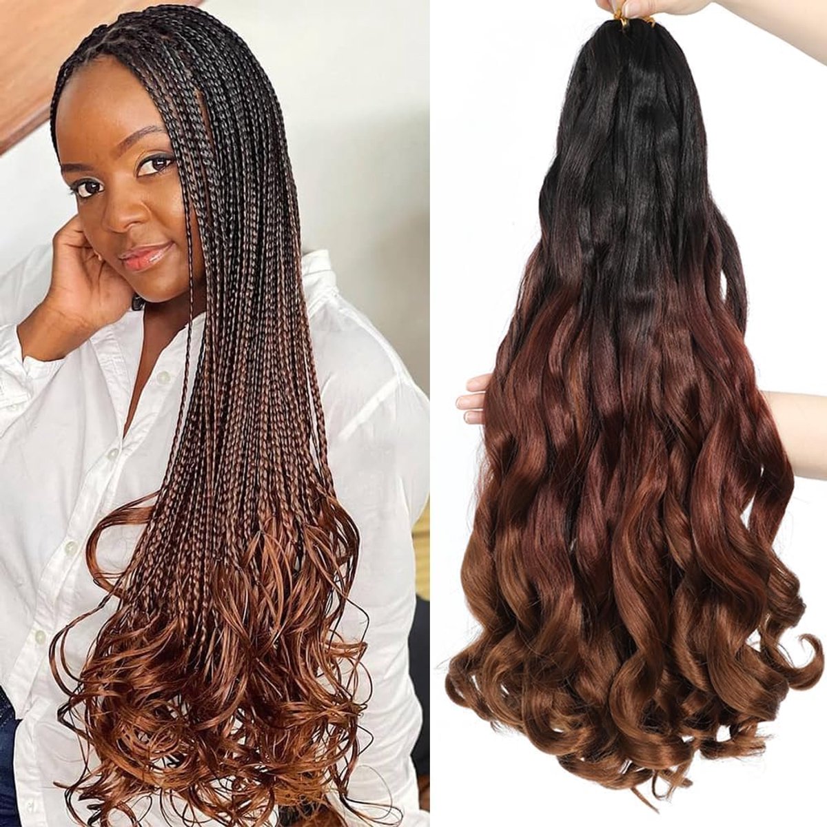 Krulbraid Haar, 8 Pakketten Voorgerekte Losse Golvende Bouncybraid Haar, Franse Krulbraid Haar, Krullend Synthetisch Haar Extensies (1B/33/30#, 24Inch)