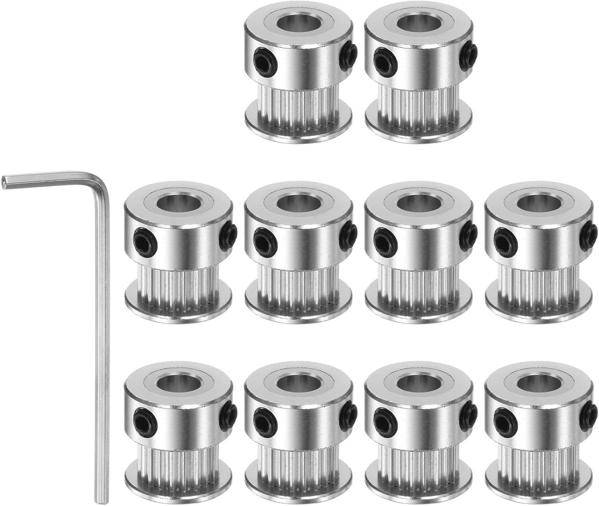 sourcing map 10 stuks 2GT katrol 20 tanden 6,35 mm boring 16 mm diameter. Aluminium tandriem met 2 mm zeskant sleutel voor 6 mm brede riem 3D-printer CNC machine accessoires zilverkleurig