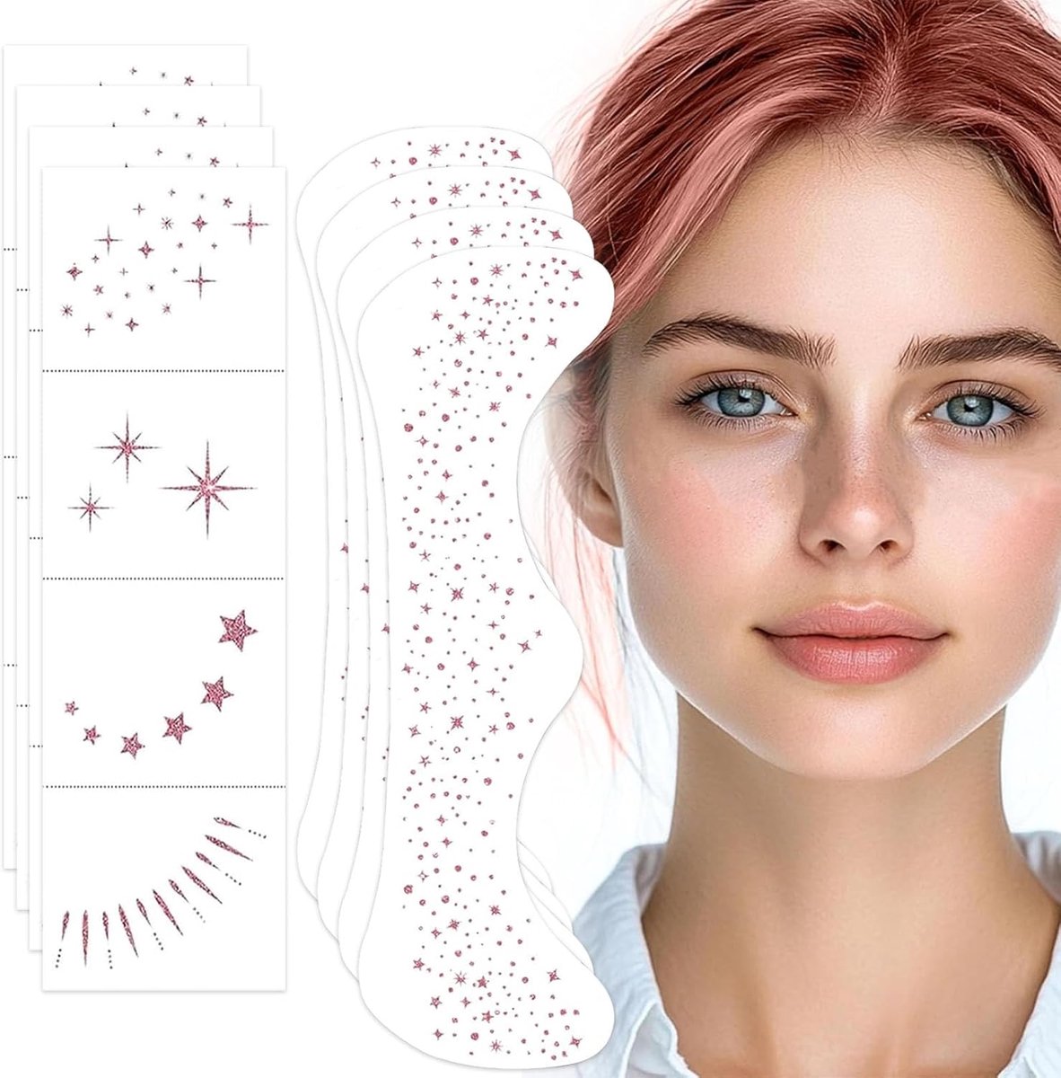 8 stuks make-up patches in roségoud, glitter-zomersproeten gezichtstattoo, eenvoudig aanbrengen en verwijderen van fonkelende make-up patches