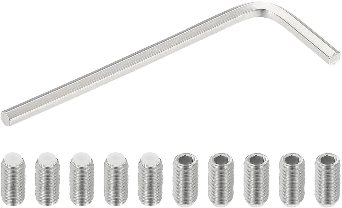 M6 x 12 mm schroeven zonder kop, nylon, 10 stuks van roestvrij staal 304, zeskantkop, metrisch, hol, antislip, binnenzeskant aandrijving met zeskantsleutel