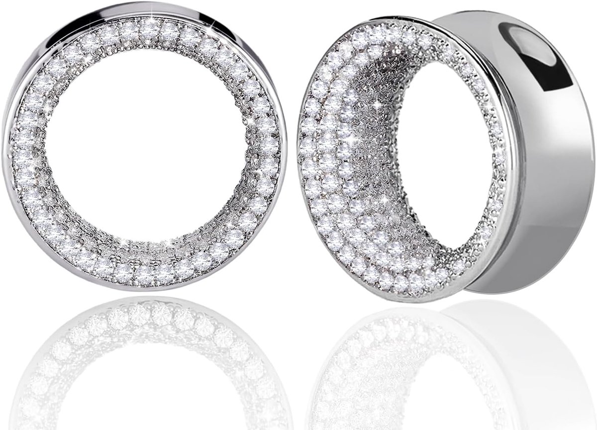 Plugs Vlees Oorlel Brancard Dubbele Uitlopende Meters Glitter Wit Zirkoon Rvs Oren Piercing Expander Sieraden voor Vrouwen Mannen 10mm tot 19mm