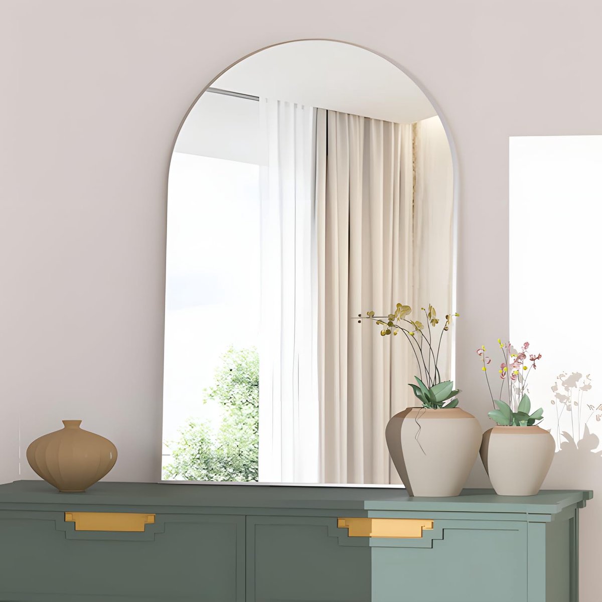 Wandspiegel boog 60 x 90 cm - metalen frame - zilver - stijlvol voor badkamer - SnelShoppen