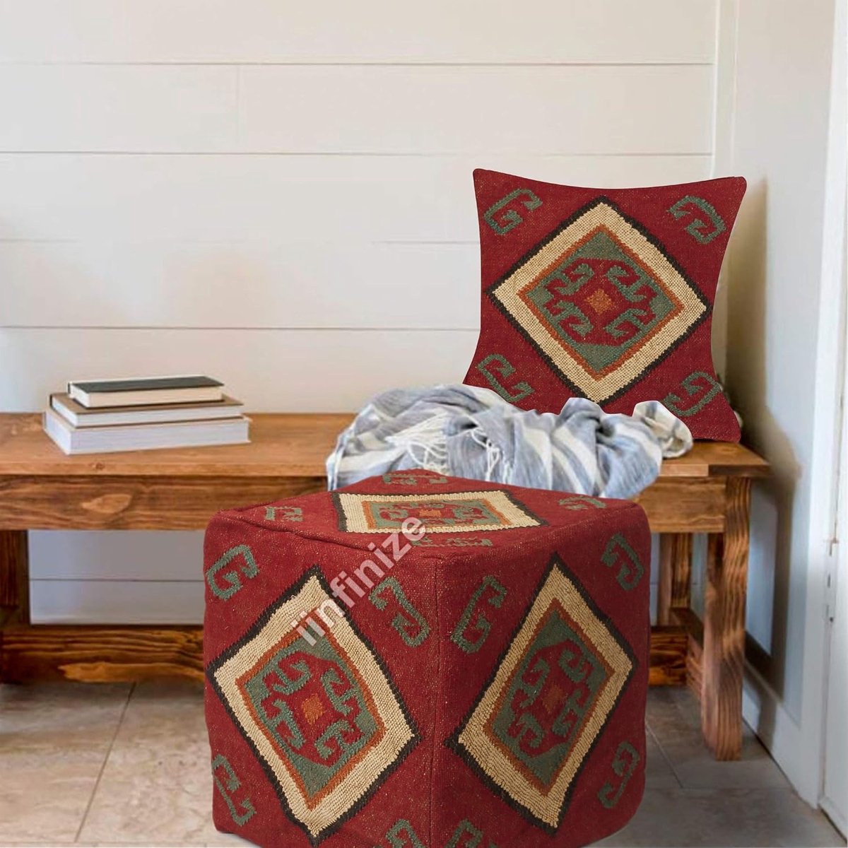 Ottoman pouf 18 inch - handgeweven jute - vintage uitstraling - ideaal als voetensteun - SnelShoppen