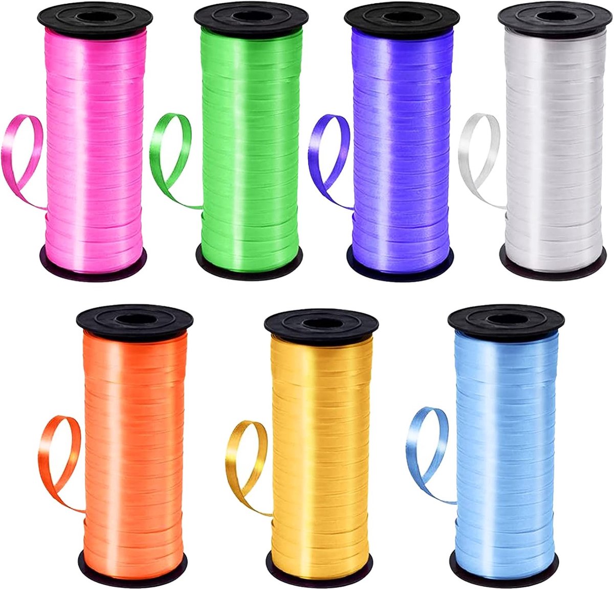 7 rollen krullint, dubbelzijdig satijnen lint, kerstlint, satijnen lint, stoffen lint voor geschenkverpakking, Valentijn bruiloft feestdecoratie, 7 kleuren (10 m/rol)