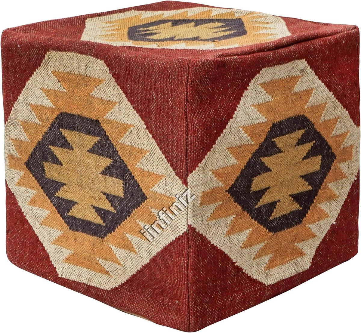 Ottoman pouf cover 18x18 inch - handgeweven wol-jute - traditioneel kilim patroon - comfortabele voetsteun - SnelShoppen