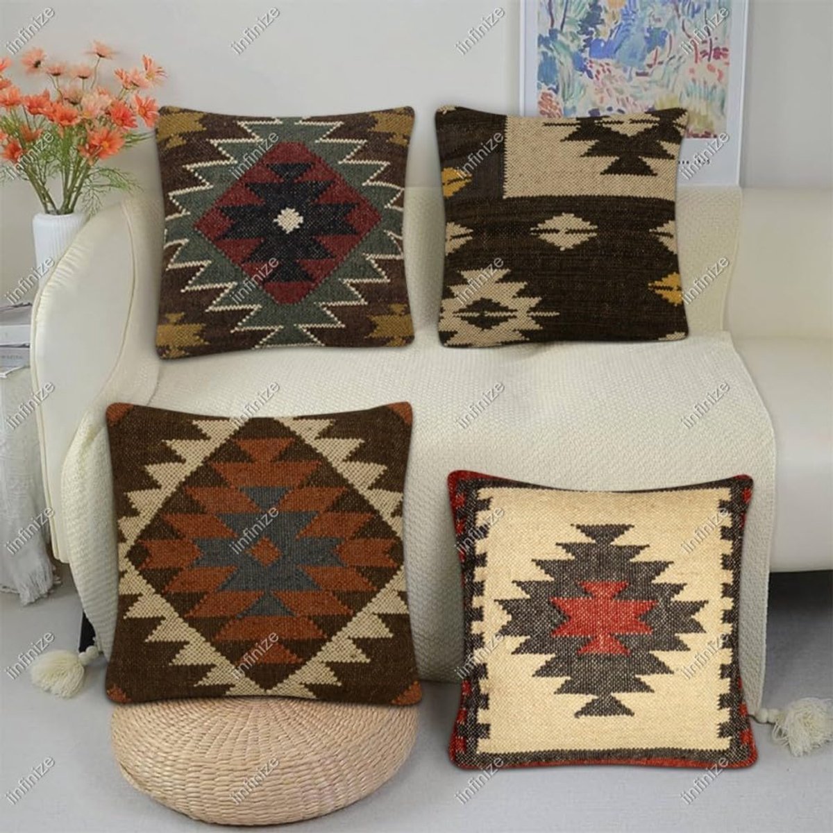 Kussenhoes 45x45 cm - Lichtgewicht Wol-Jute - Handgeweven Vintage Bohemian - Perfect voor binnen - SnelShoppen