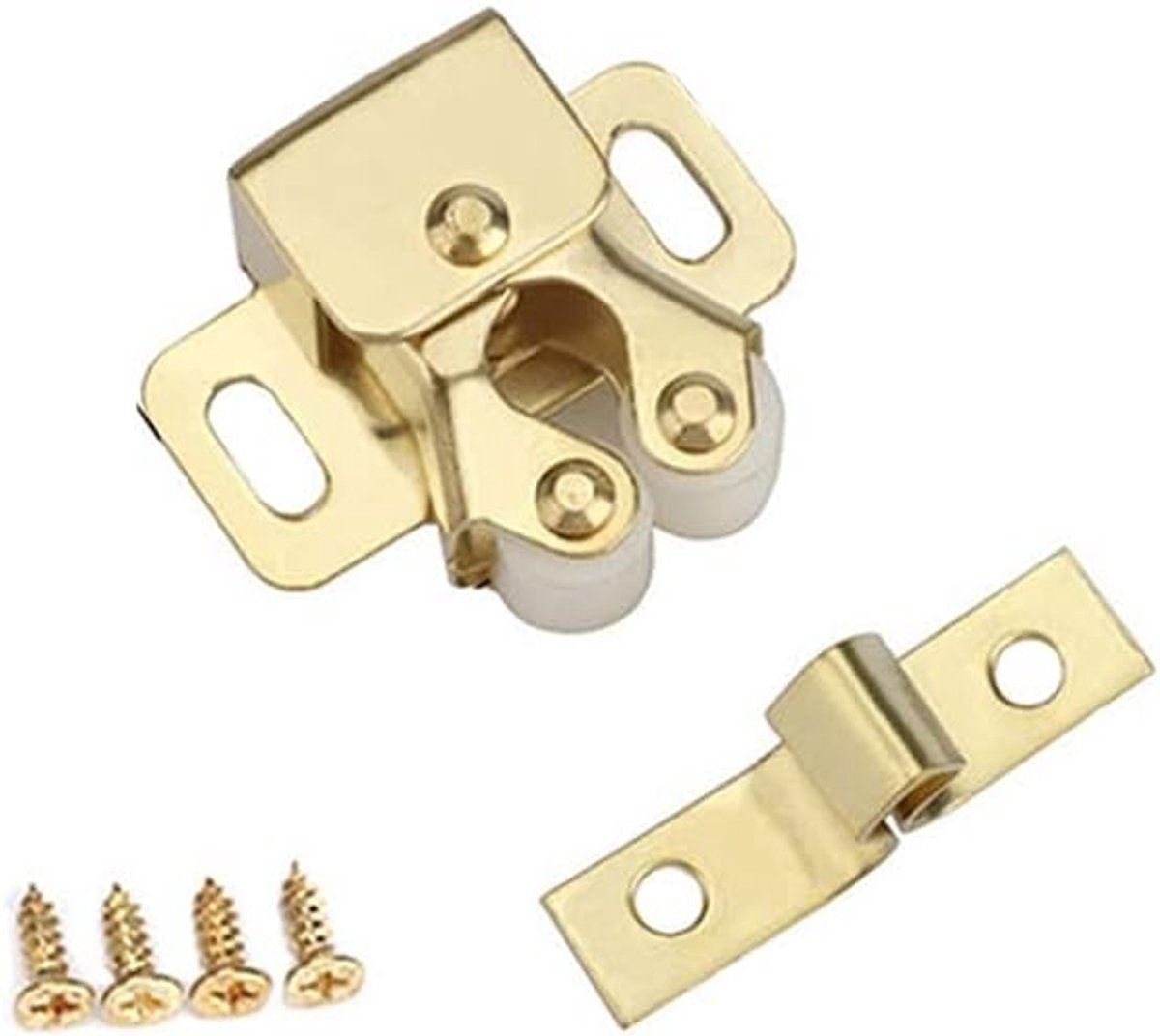 10 stuks dubbele rolkast deurvergrendeling, hardware rolkast vangst met schroeven voor kledingkast, meubels kast (goud)