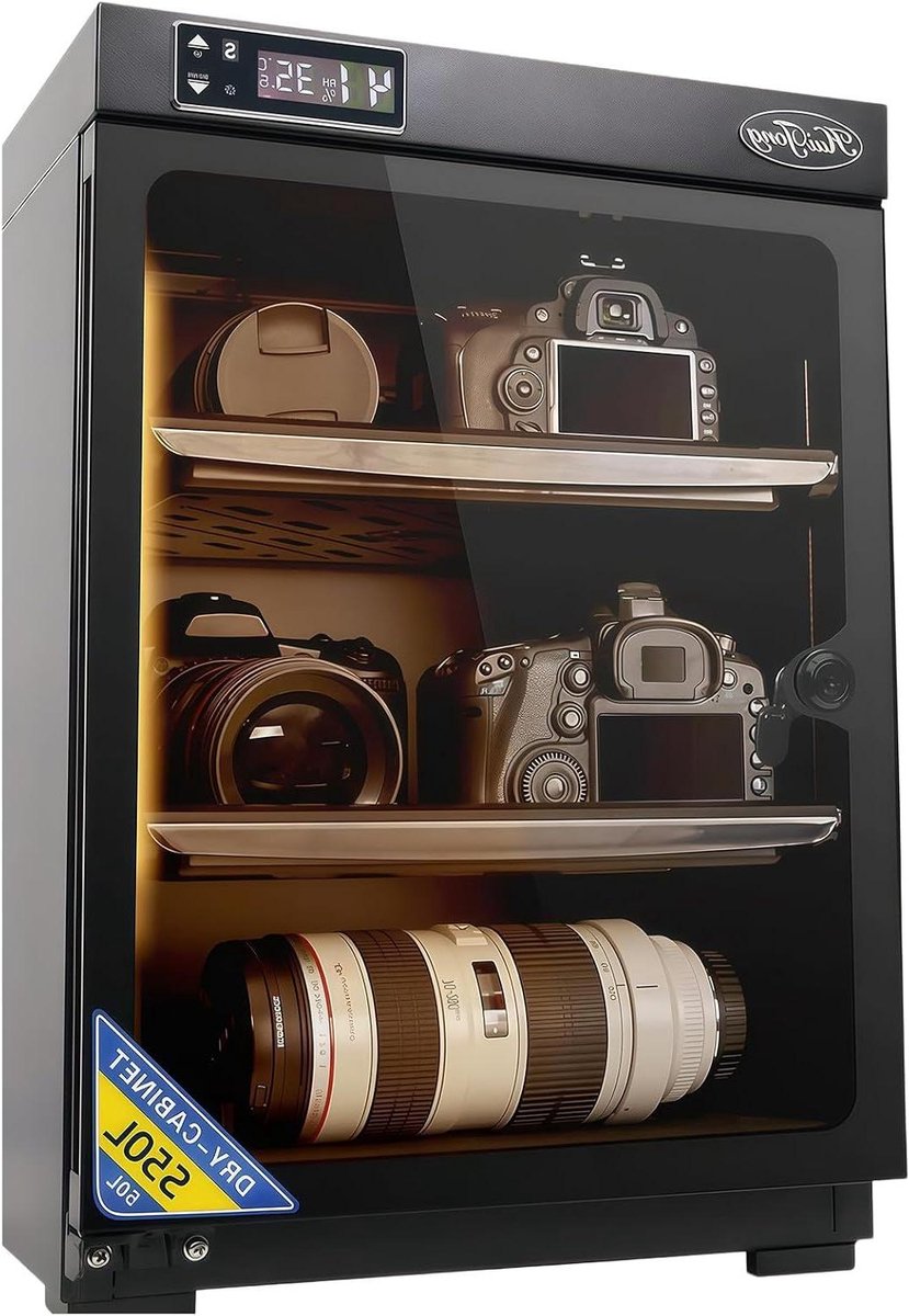 Droogkast Camera Apparatuur - Objectievenkast Vochtvrij - Apparatuur Beschermen - Nauwkeurige Vochtigheidsregeling - 50L - Zwart
