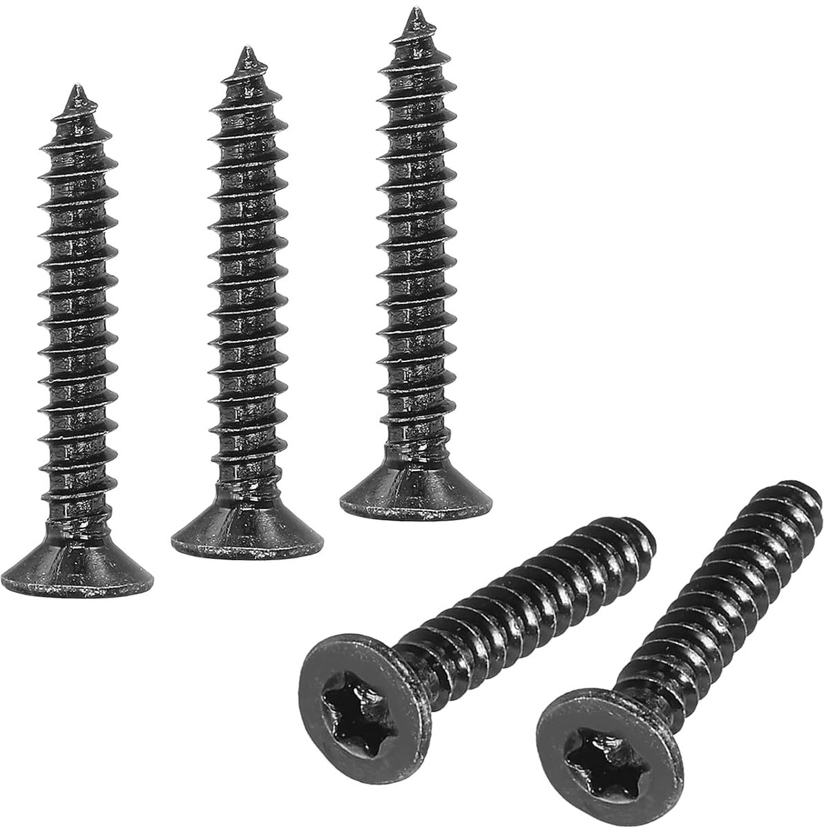Houtschroeven met platte kop Torx M4 x 25 mm, van 304 roestvrij staal, volledige schroefdraad, zelftappend, stervormig, voor metaal, hout, meubels, zwart, 50 stuks
