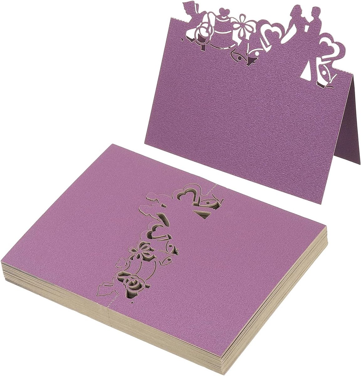 50 stuks bruiloft plaats kaarten, laser gesneden bruiloft tafel plaats kaart gevouwen tent kaart naam kaarten voor tafel bruiloft setting buffet receptie, donkerpaars