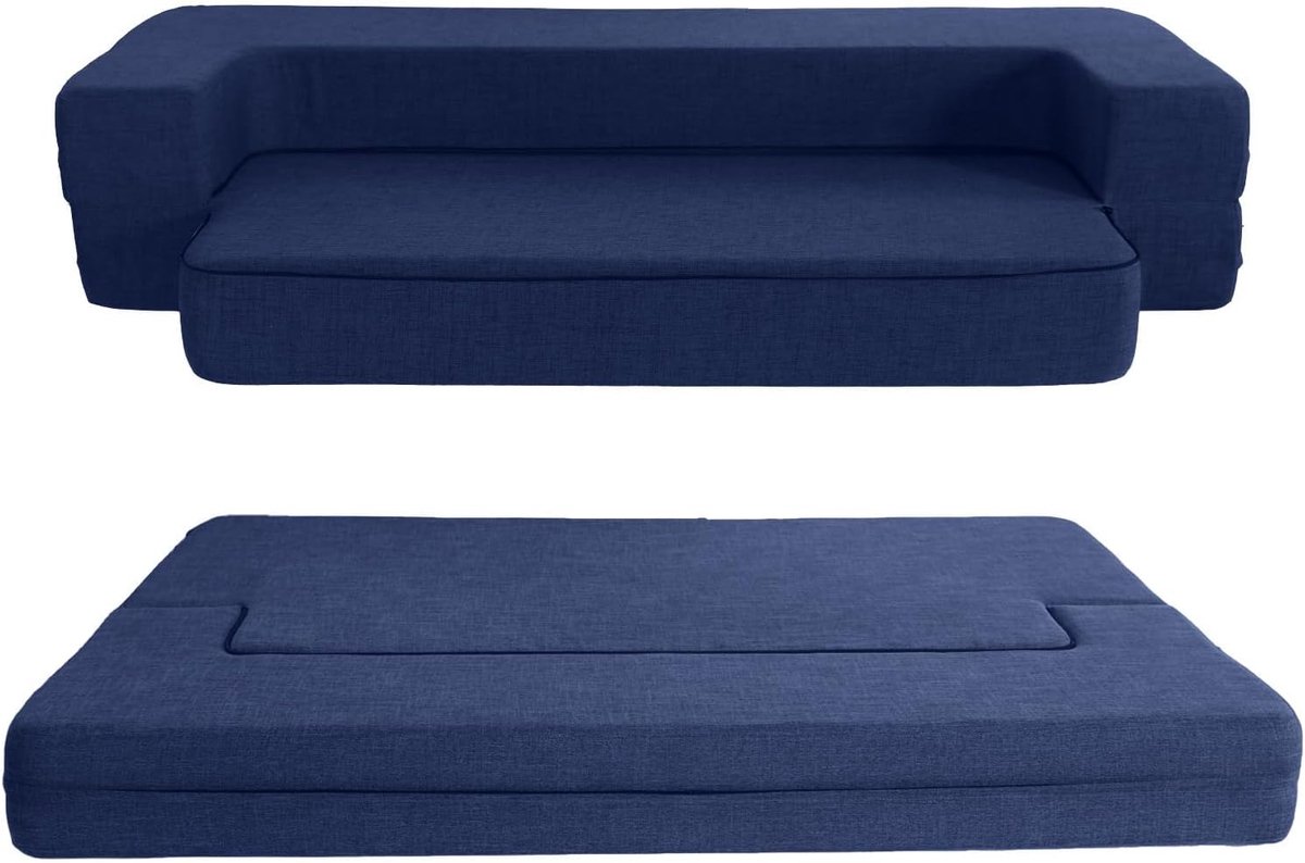 Traagschuim Uitklapbare Slaapbank met Kussen Twin Size Futon Slaapstoel voor Woonkamer Appartement (Full, Dark Blue)