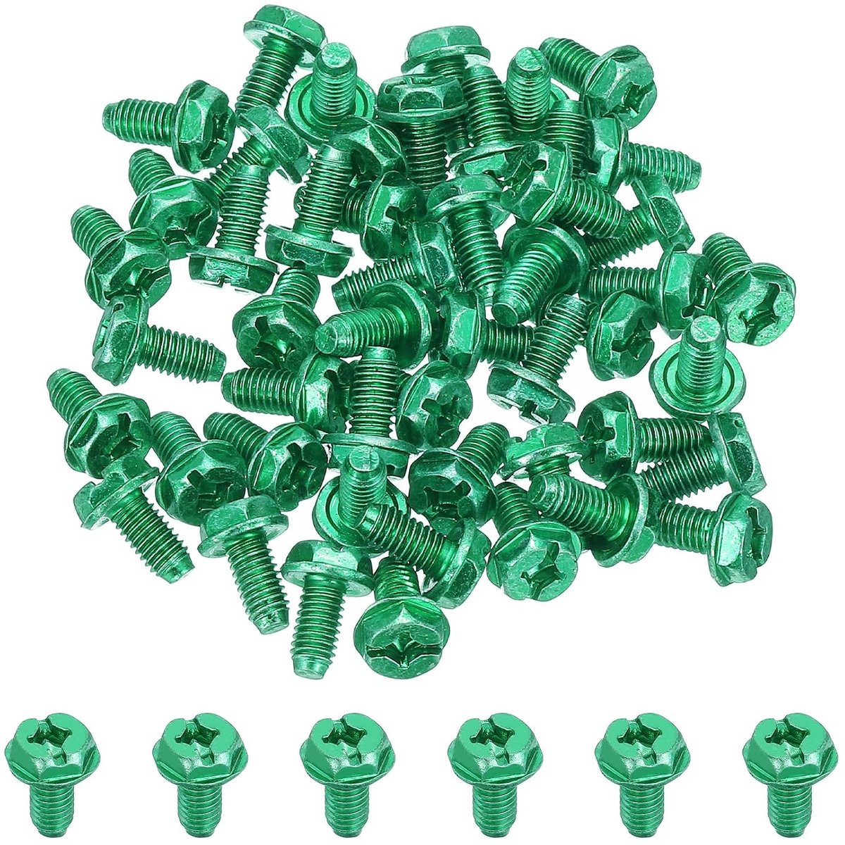 10-32 x 3/8 inch zeskantige sluitring-kop-aardingsschroeven, verpakking van 150 stuks, groene aardingszeskantige flenskop voor elektrische aansluitdozen