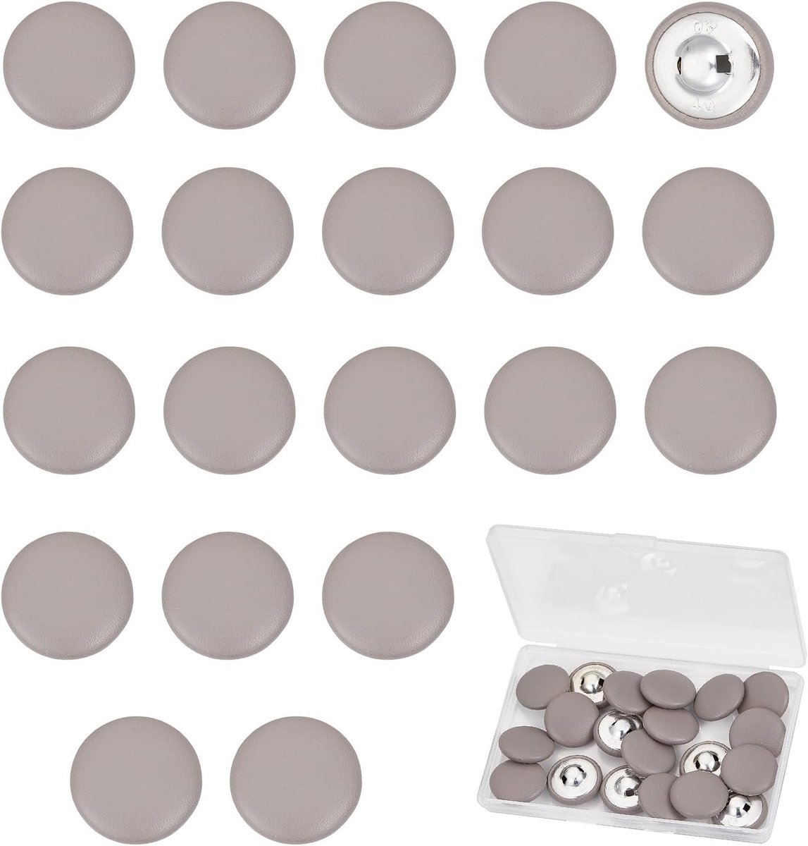 20 knoppen met kunstlederen bekleding, rond, grijs, 25 mm, vervanging voor gestoffeerde meubels voor kleding, mantels, jassen en uniformen