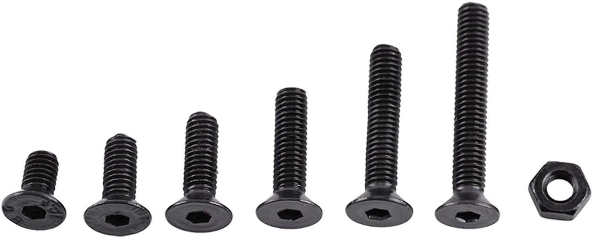 250 stuks gelegeerd staal, M3-knopkopschroeven, zwart, bevestigingsmoeren en bouten, 3 verschillende koppen, optioneel voor machines, meubels, reparatie, doe-het-zelf uitvindingen (platte kop)