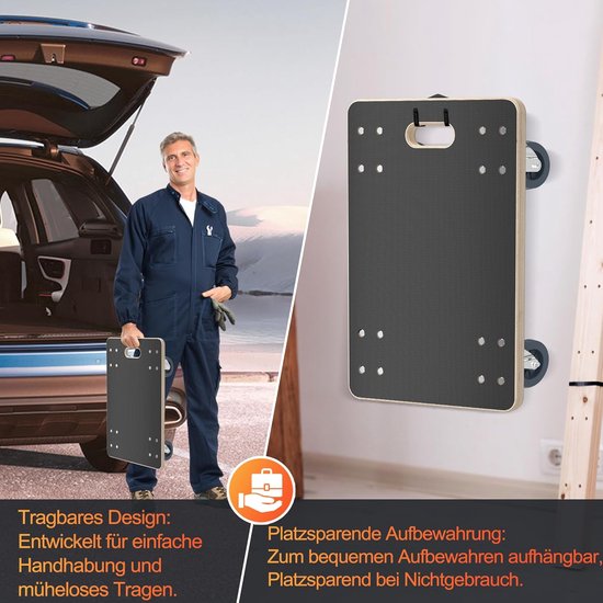Rolplank, transportroller, 2 stuks, transporthulp met 2 parkeerrem, meubelroller van hout, rolwagen voor meubeltransport, 200 kg belastbaarheid per platform met 360° rol, 600 x 400 x 145 mm — afbeelding 5