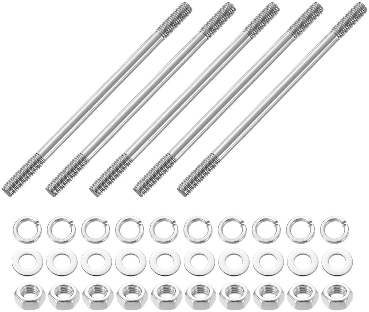 Dubbelzijdige draadstangen, M6 x 110 mm, 304 roestvrij staal, dubbele schroefdraadbouten met moeren en platte en borgringen, dubbelzijdig, voor huishoudelijk onderhoud, 5 stuks