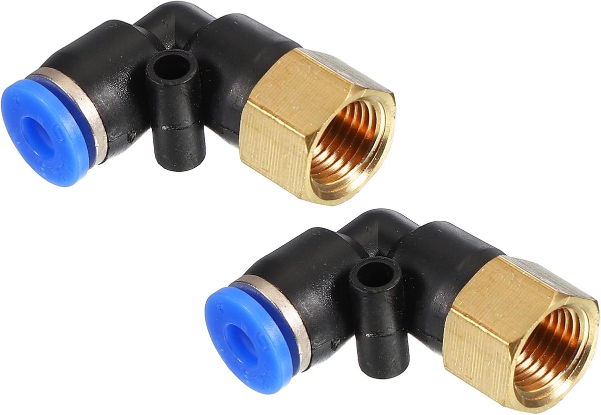 1/8 "Push to Connect Fitting, 2 Pack PT binnendraad 90 graden aansluiten 4 mm buizenelleboog en rechte combinatie luchtbuisfitting pneumatische snelkoppelingsadapter, blauw