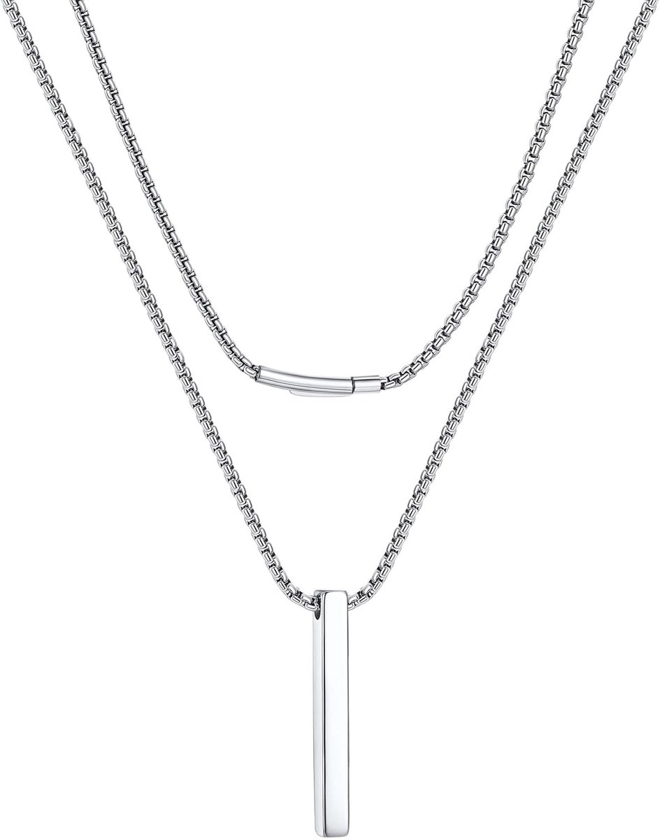 Ketting met staafje van roestvrij/goud/zwart voor mannen vrouwen | Hanger met brede/middelgrote/kleine staaf + Venetiaanse ketting van 41/46/51/55/61cm, minimalistische sieraden voor dagelijks