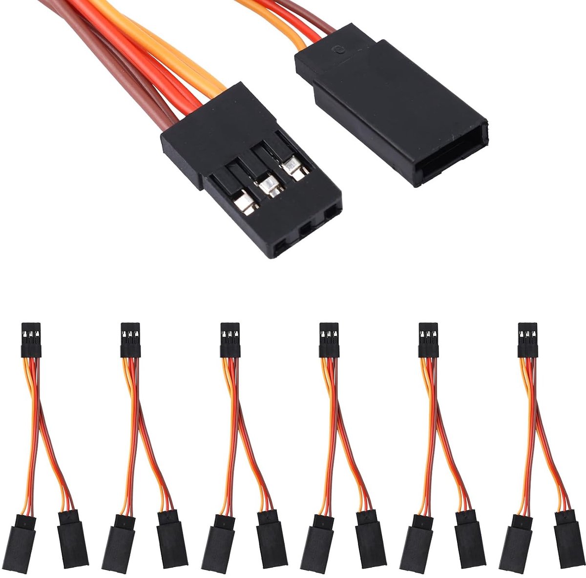6 Stuks Servo Y-Splitterkabel, 8 cm 1 Vrouwelijk Naar 2 Mannelijk Verlengsnoer Vervangende Splitterkabel voor JR/Futaba, Gebruikt op RC-Auto's, Drones, Boten en Vliegtuigmodellen