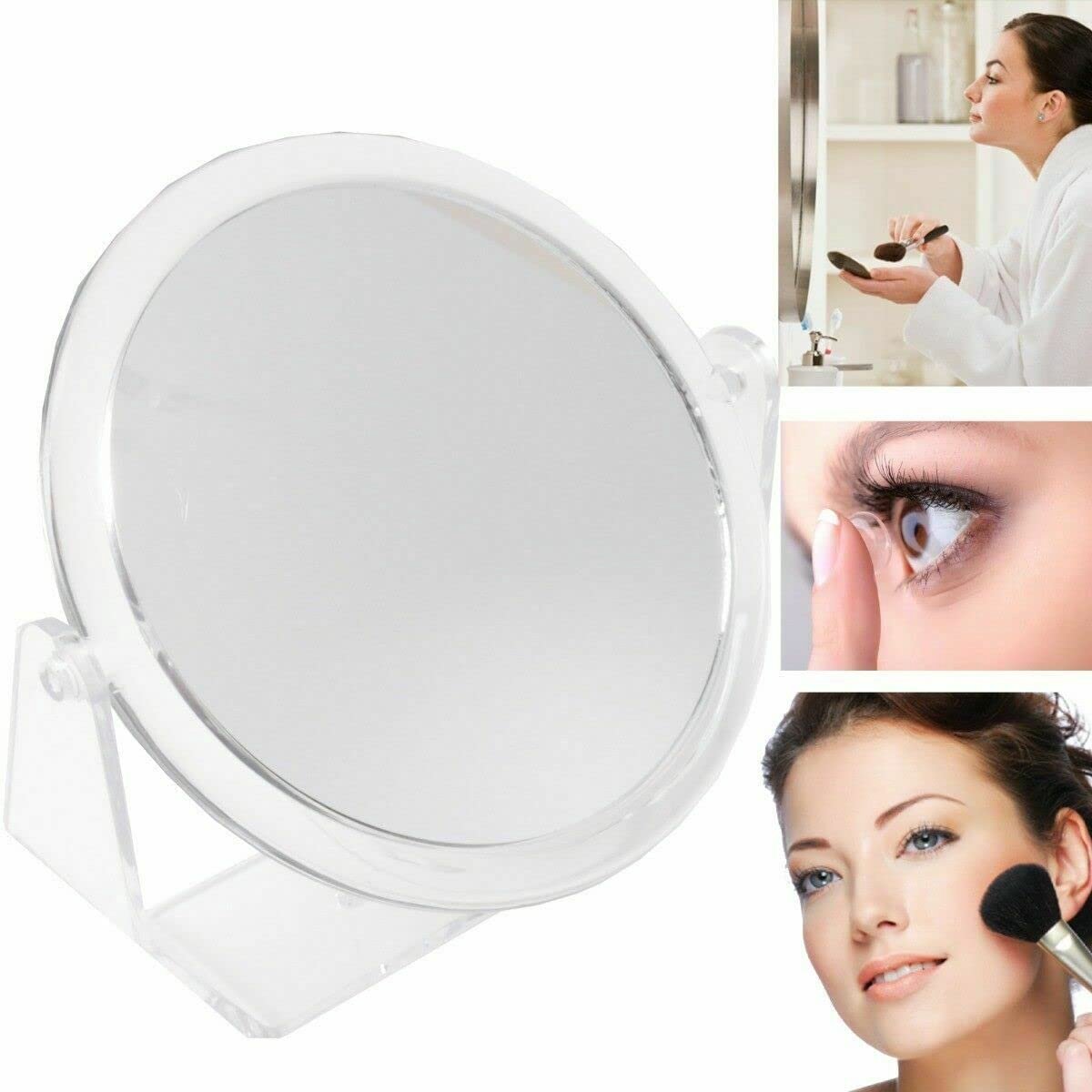 Dubbelzijdige make-upspiegel 10 cm - 1x/3x vergroting - 360° draaistandaard - ideaal voor reizen - SnelShoppen