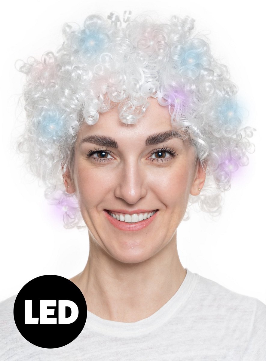 Witte clownspruik met knipperende LED's - Carnaval Fasching