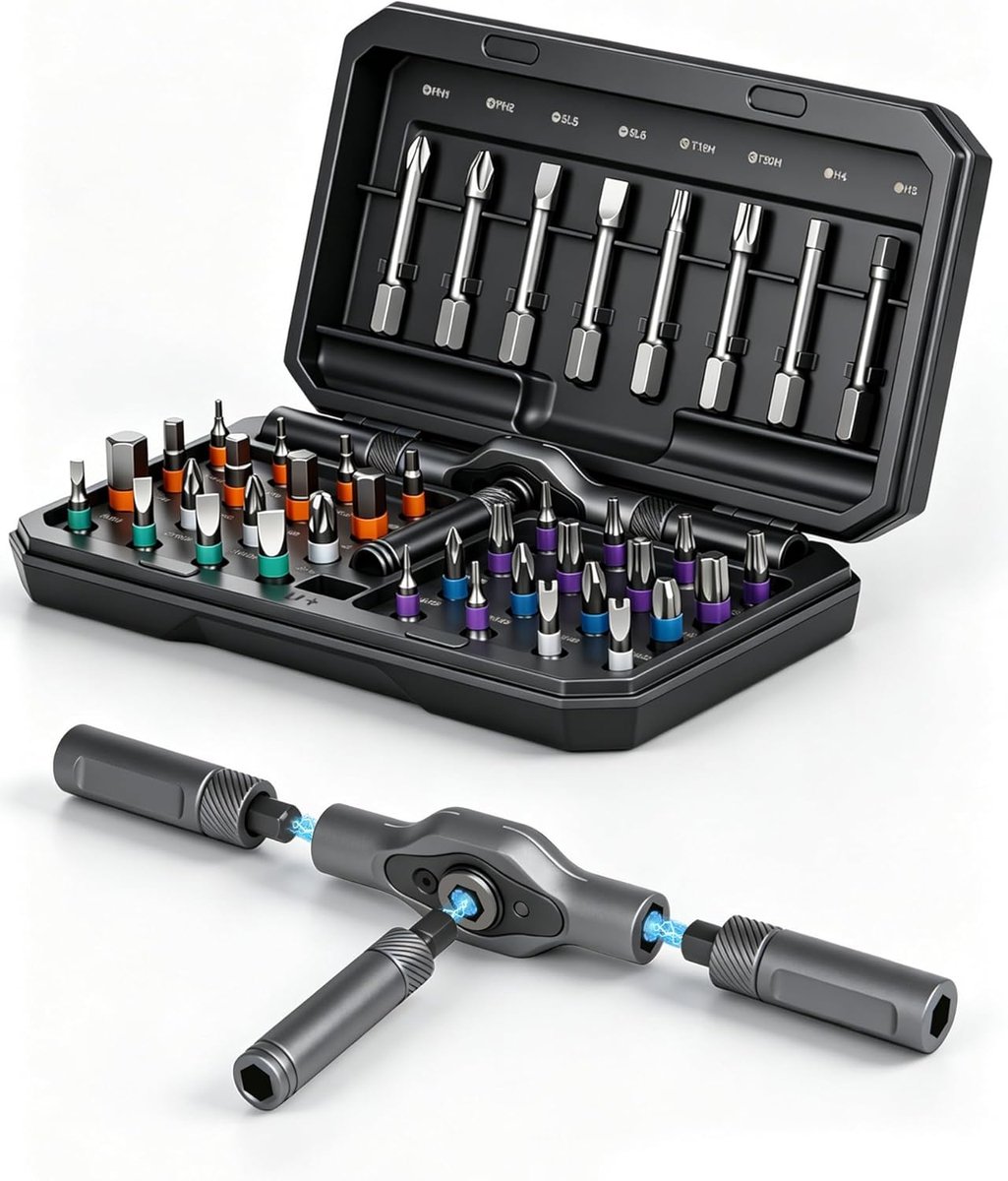 42-in-1 ratelschroevendraaierset, magnetische S2-stalen bits, Torx Triwing bits, precisie-reparatiegereedschap voor laptop, pc, spelconsole, smartphone, meubels, fiets, doe-het-zelf gereedschapsset