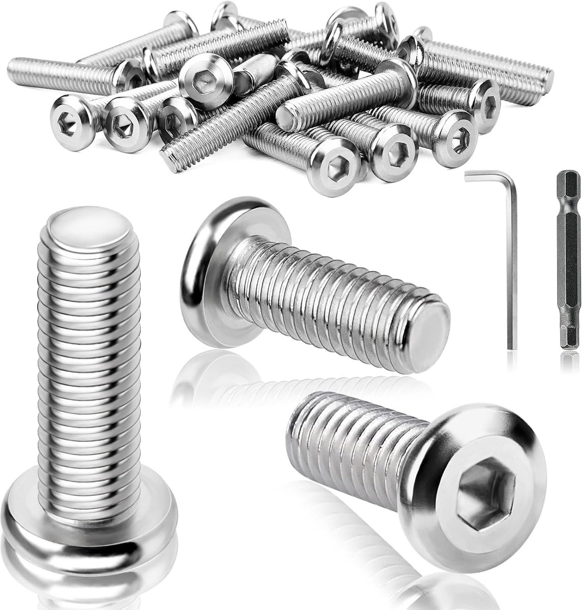 25 stuks M8 schroeven platte kopschroeven M8 x 12 mm roestvrij staal lenskopschroeven volledige schroefdraad binnenzeskant met moersleutel schroevendraaier bit machineschroeven voor montage