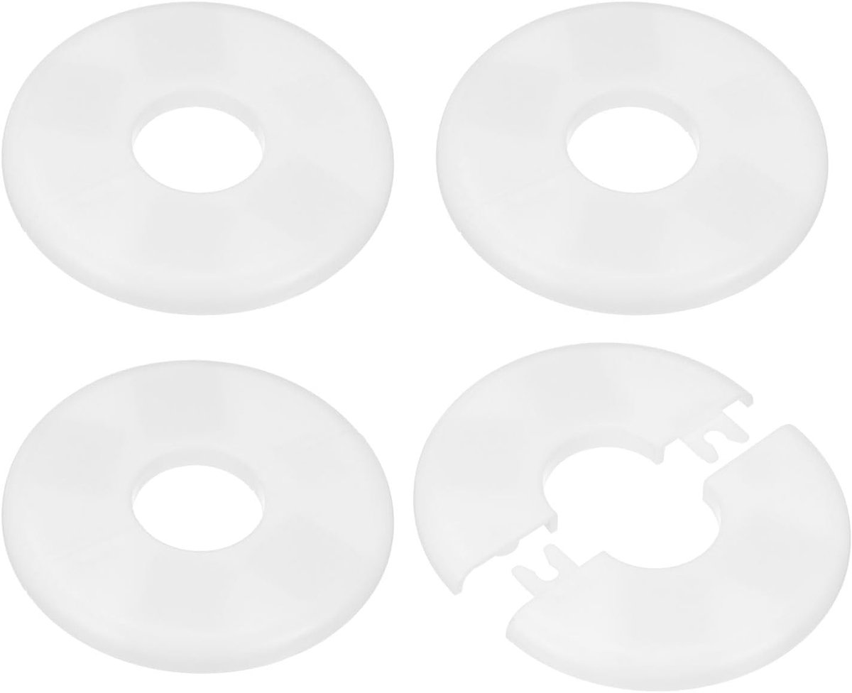 4-Pack Muur Split Flens, voor 1 Inch/25mm OD Pijp ABS Rozet Plaat Ronde Zelfklevende Sanitair Cover Platen voor Waterpijp/Kraan [Wit]