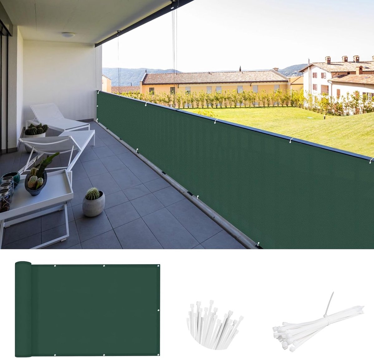 Balkonscherm,inkijkbescherming,100x300 cm,balkonoverkapping,balkonafdekking,balkonbedekking,uv-bescherming,wind- en waterdicht,geschikt voor balkon,met kabelbinders,Groen