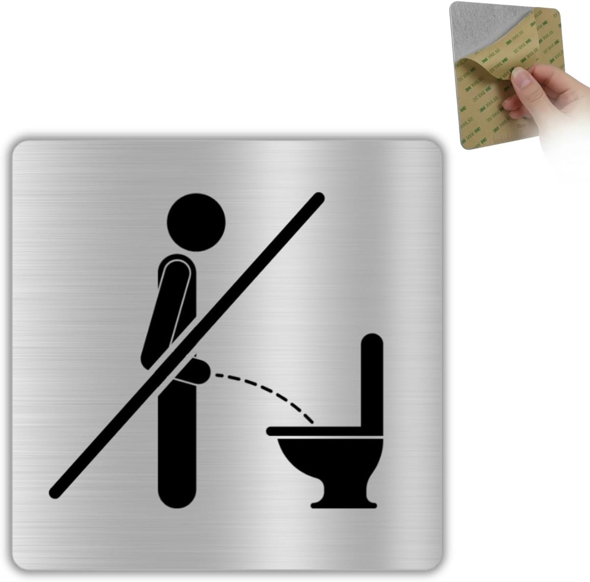 Plassen Toiletbord - 10x10 cm - Aluminium - Strak Zilver | Bordje Schone WC Pot, Plaat Nette Toiletruimte, Zelfklevend Paneel Geborsteld Grijs, Kenteken Modern Elegant Design