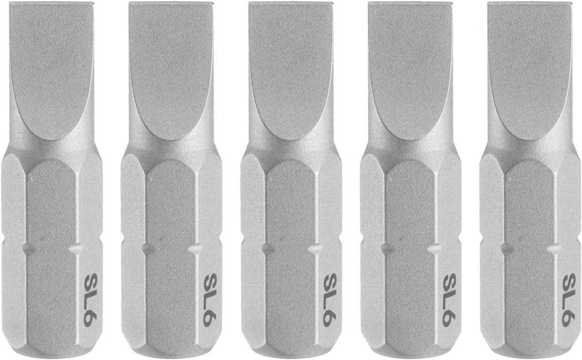 5 stuks SL6 schroevendraaierbits 1/4 inch zeskant 25 mm/1 inch lengte platte kop magnetische zeskantige bits van staal S2 schroevendraaierbits
