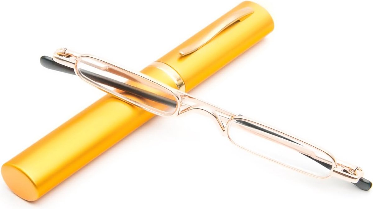 Mini smalle leesbril met veerscharnier, uniseks metalen leeshulp met etui