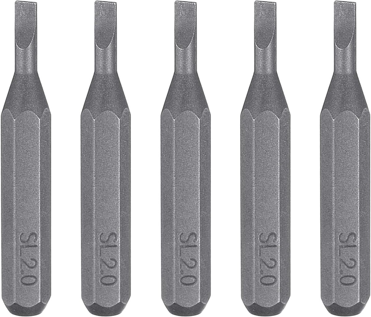 5 stuks SL2,0 sleufschroevendraaierbit 5/32 inch zeskantschacht 28 mm/1,1 inch lengte magnetische platte kop Hex Bits S2 staal bitset voor elektrische schroevendraaier accuschroevendraaier