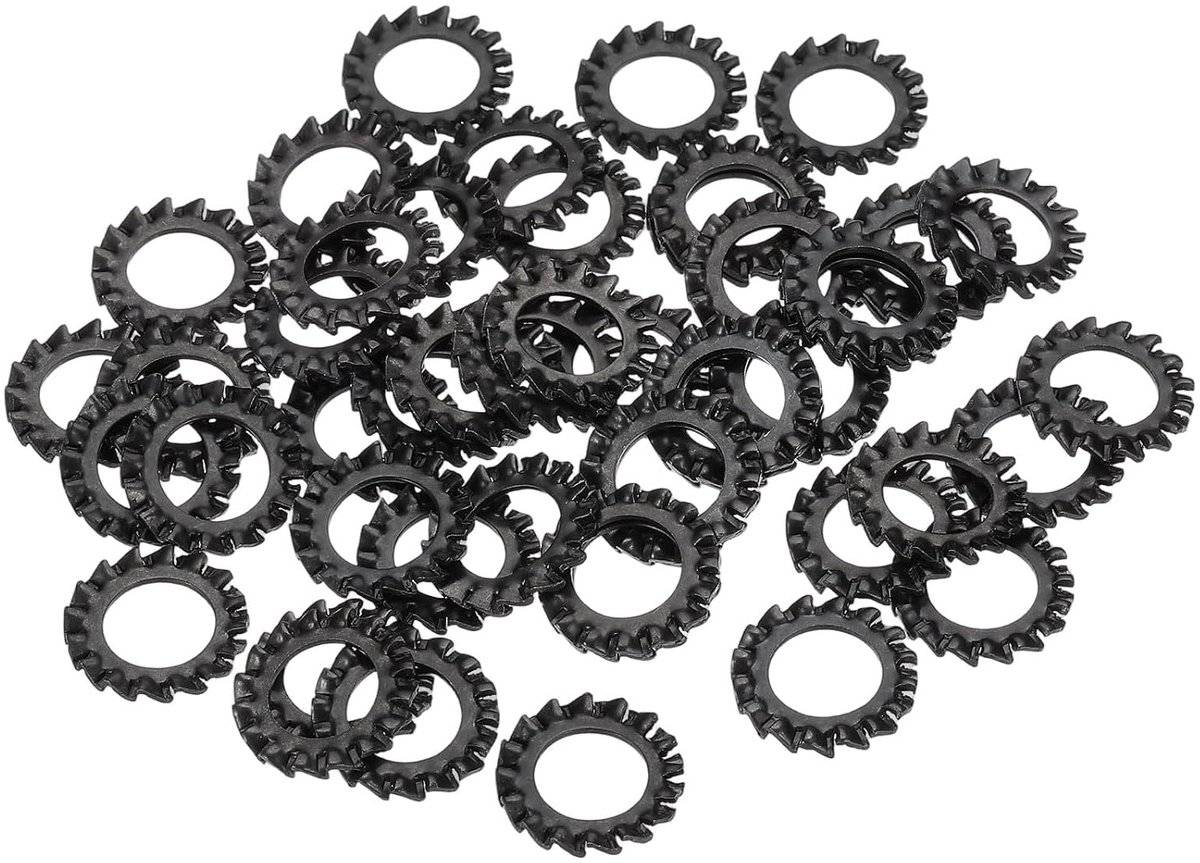 50 stuks buitenste tandvergrendelingsschijven, M10 koolstofstaal, tandvergrendelingsschijven voor schroeven, bouten, mechanische uitrusting, bevestigingen, zwart