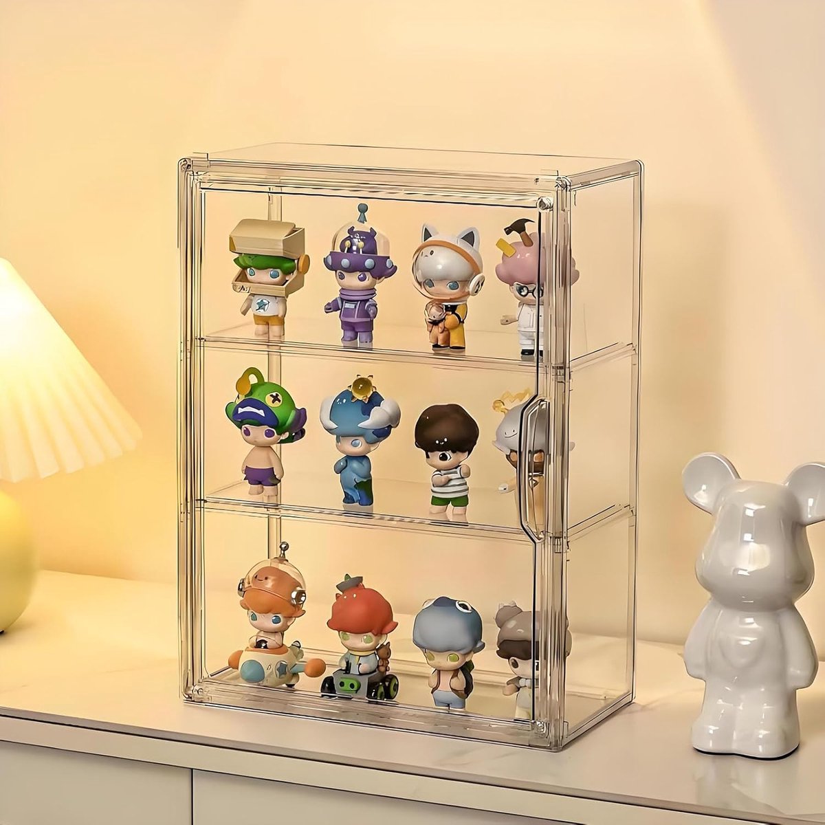 Vitrine 3-Laags, Transparante Kast met Magnetische Deur (36x14x27 cm) | Stofdichte Organizer voor Actiefiguren, Funko Pop, Miniaturen en Sieraden