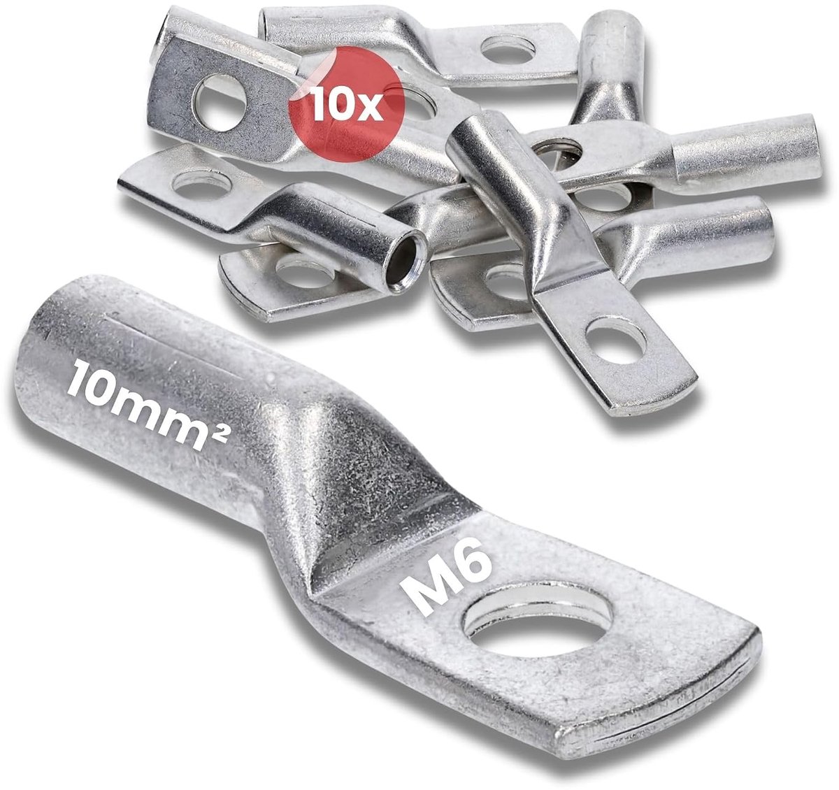 10x Ringkabelschoenen 10 mm² M6 - Buiskabelschoenen DIN 46235 | Corrosiebestendig vertind koperen perskabelschoenen voor auto en huis, geschikt voor fijn- en meerdradige geleiders