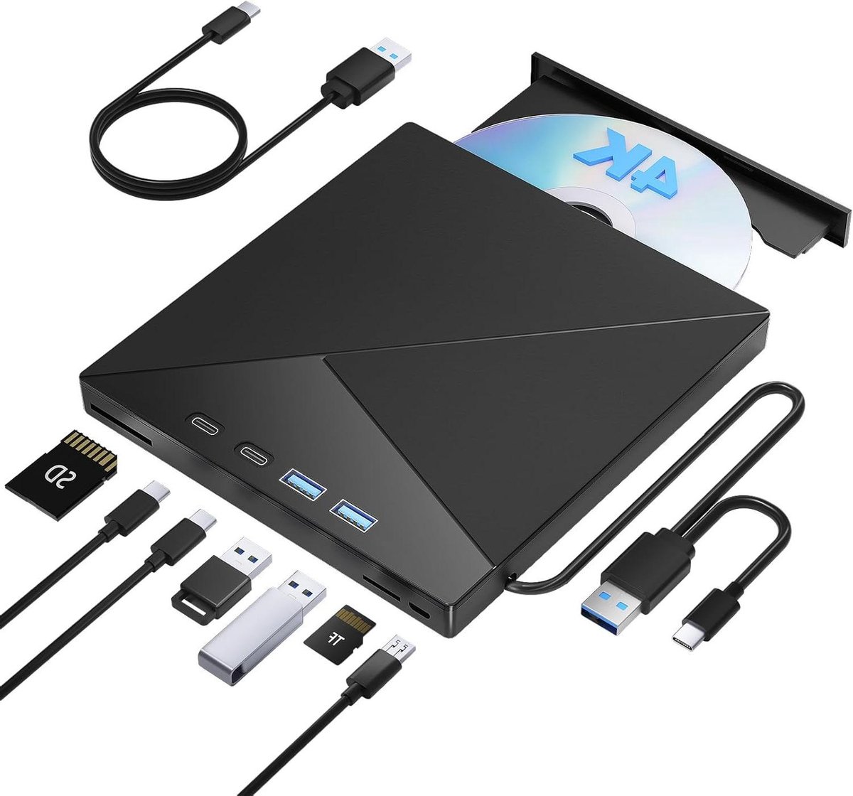 Externe Blu Ray Drive - Optische Drive Brander - Films Kijken Data - 7-in-1 Multifunctioneel - USB 3.0 Type-C - Zwart
