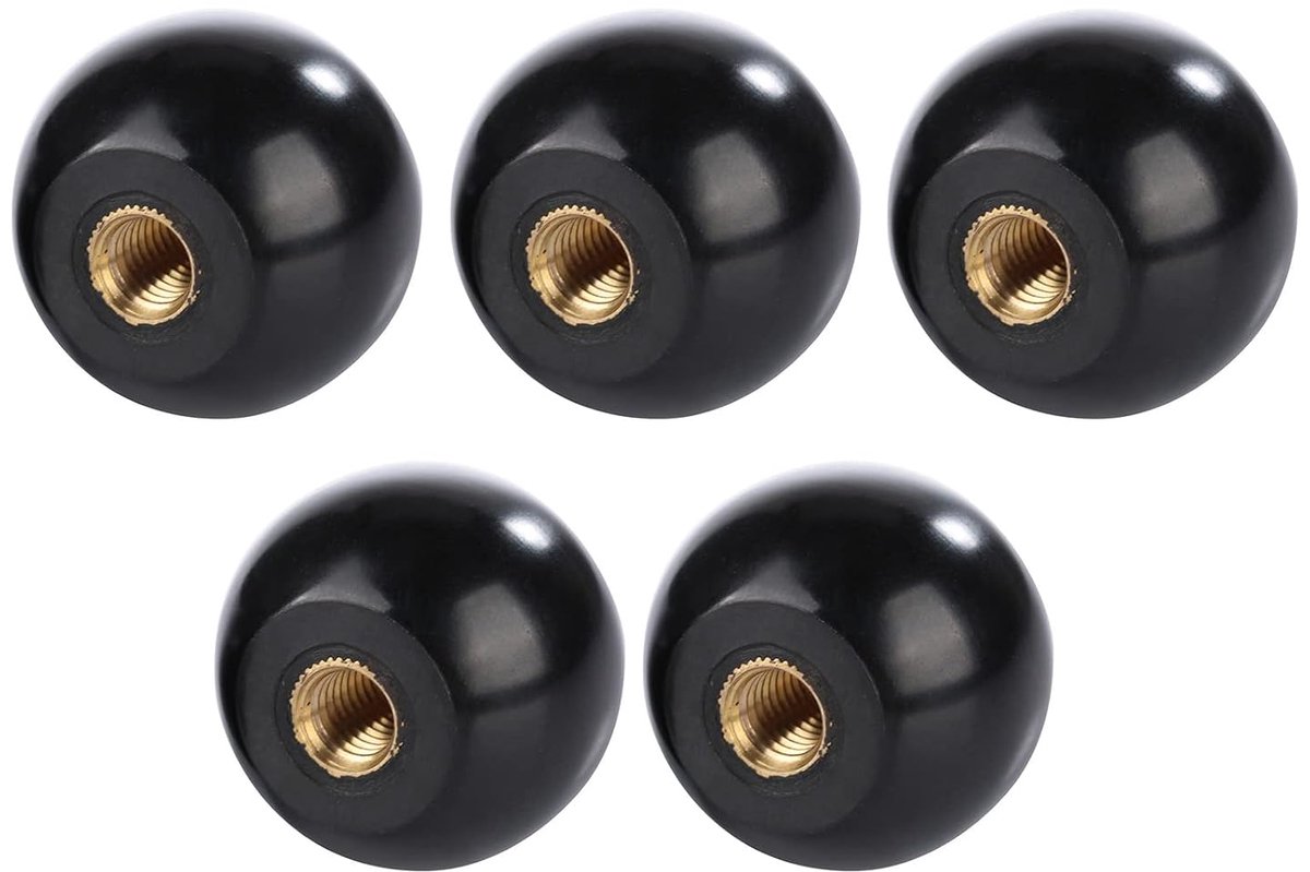 5 stks M8 32mm zwarte ronde bal techniek plastic hendel knop ingebouwde koperen schroef moer ronde machine tool vervanging bakeliet bal
