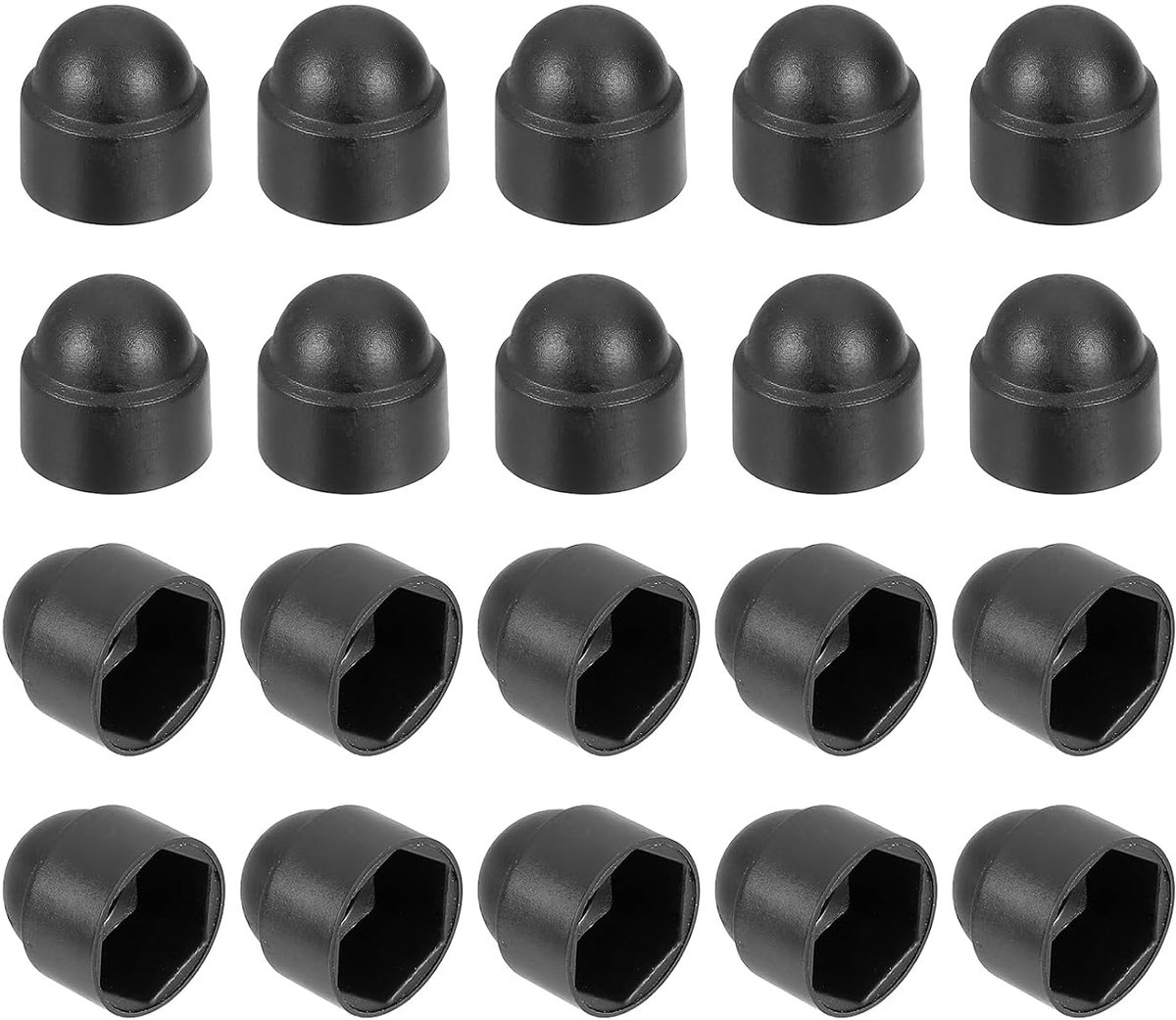 Moer-beschermkappen, 20 stuks M8 x 13 x 15 mm - beschermkap met zeskantschroef van kunststof, koepelkopafdekkingen, decoratieve waterdichte dop (zwart)