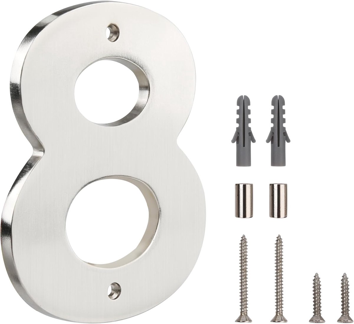 Zwevend Huisnummer – 5 inch (12 cm) Modern, veelzijdig, eenvoudige DIY-installatie voor paal of straat (8, Zilver gepinseld)